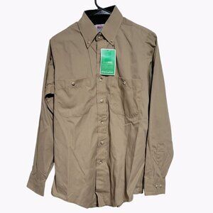 Work America Uniform Shirt Mens Small Button Front Long Sleeve Beige New